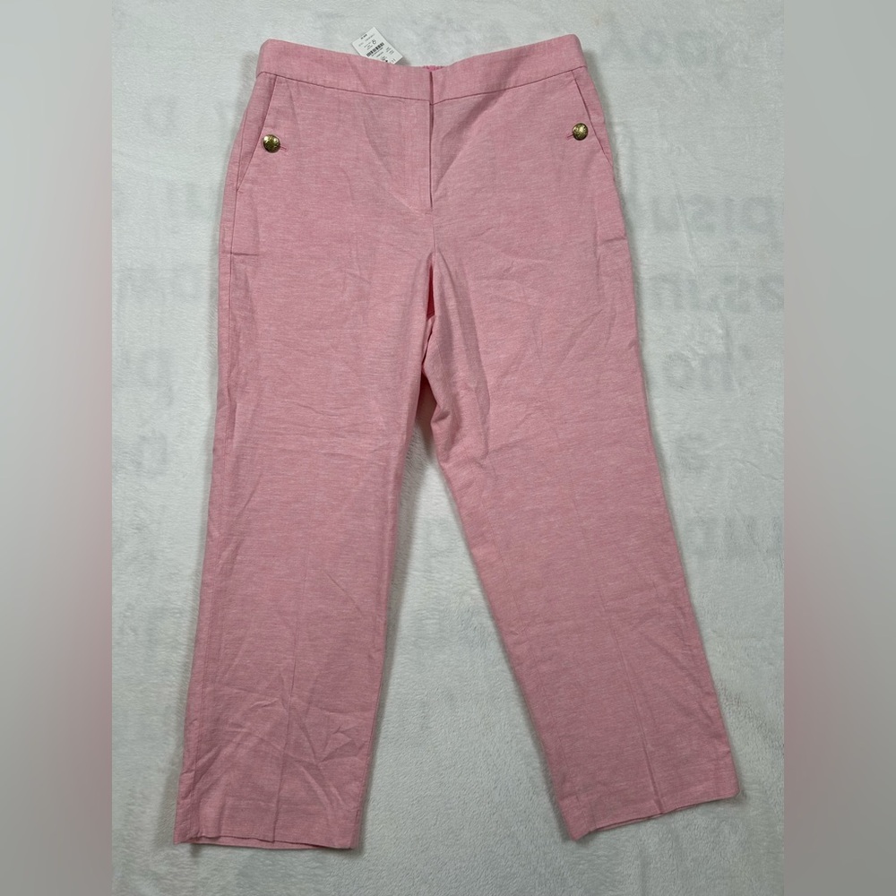 J.Crew Linen Blend Sailor Pants 14 Pink Cropped Straight Leg High Rise